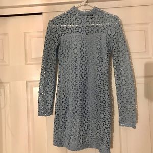 AQUA Baby Blue Lace Detail Long Sleeve Mini Dress